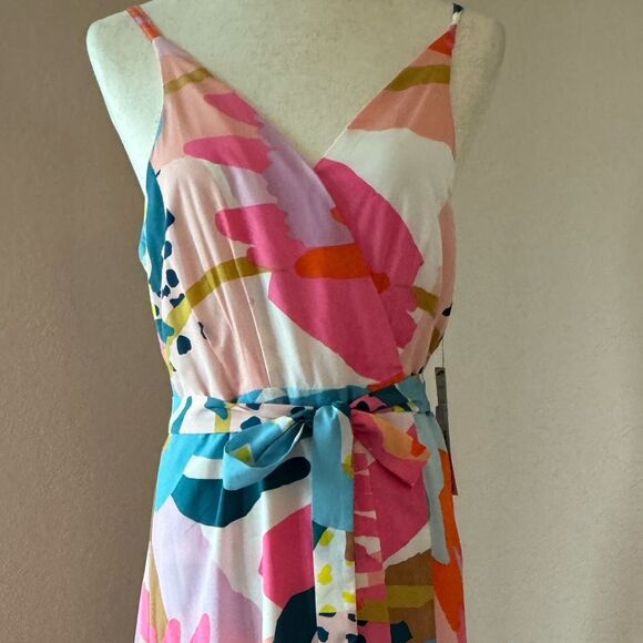 NWT AQUA Floral Print Maxi Dress wrap long summer dress w belt Bloomingdales L - Picture 5 of 15